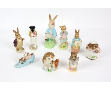 Large collection of mainly Beswick Beatrix Potter figures, mainly silver-stamped, to include 'Mrs Flopsy Bunny', 'Tommy Brock