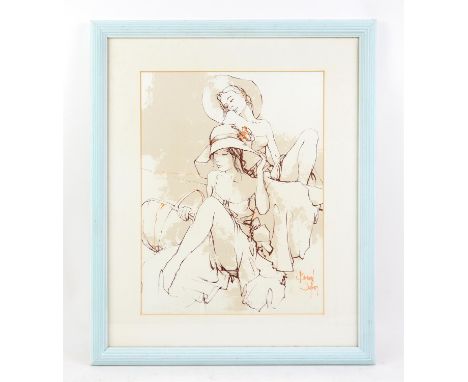 Bernard Dufour (contemporary), portrait of two women. Oil. Signed lower right. Framed and glazed. Image size 46 x 34.5cm.