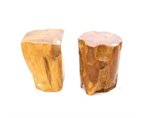 Two tree trunk stools, H39 W27 D26.5 cm and H39 W29 D29 cm (2)