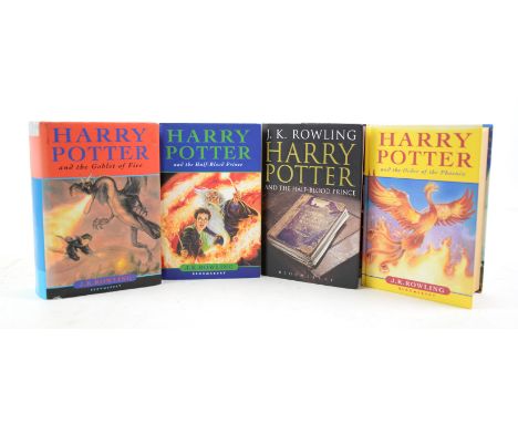 Set of first-edition J.K Rowling Harry Potter books with rare misprints, to include: 'Goblet of Fire' (misprint p 503 ''said 