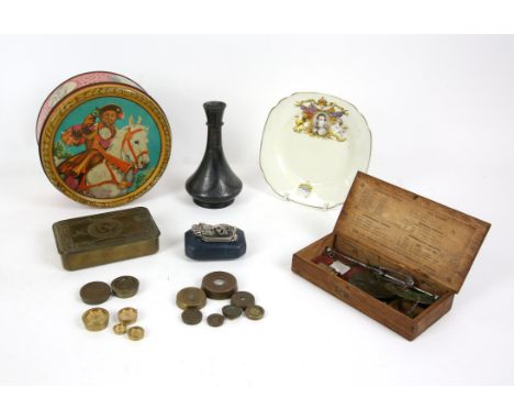 Kemp & Co., Edinburgh Apothecary scales, boxed, together with a Princess Mary Christmas Tin 1914, a black vase decorated with