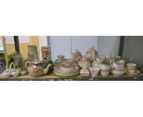 Mixed lot, part tea sets to include lustre ware and other decorative items (one shelf)