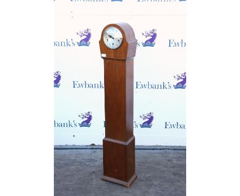 Walnut grandmother clock, with silvered dial, the three train Haller movement striking on gongs, H126 cm