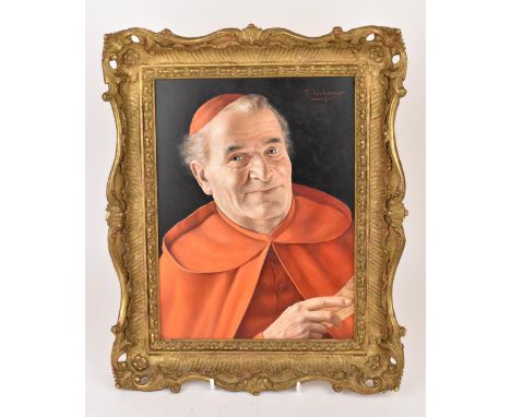 Otto Eichinger (1922-2004) Viennese'Cardinal holding a Parchment' a head and shoulder portrait, oil on board, signed U.R, 26c