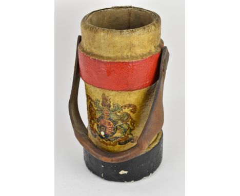 A First World War era Royal Navy Powder Monkey, leather clad bucket, bearing the crest of the United Kingdom 