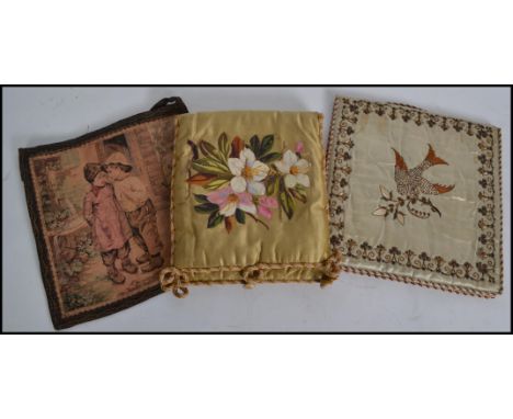 A collection of 3 believed 19th century / early 20th century ladies embroidered letter cases, one of berlin needlepoint with 