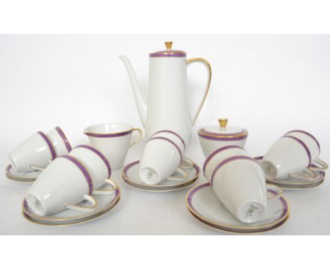 A retro mid century German Bavarian 10 person ceramic coffee service by&nbsp;Hutschenreuther in the Eleganze 3 pattern consis