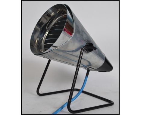 A 1970's / 1980's retro conical polished aluminium conincal desk lamp on tubular metal stand being converted recently from a 