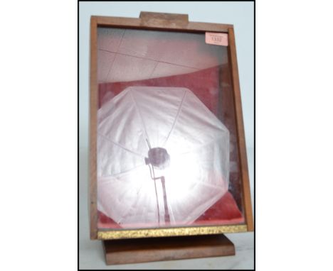 A vintage 20th century wooden cased point of sale shop counter advertising case for Cross pens, the glass front with notation