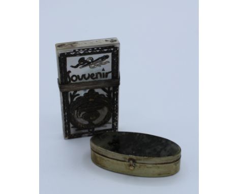 A circa 1820's mother of pearl dance card with pencil and note book together with a moss agate snuff box. The mother of pearl