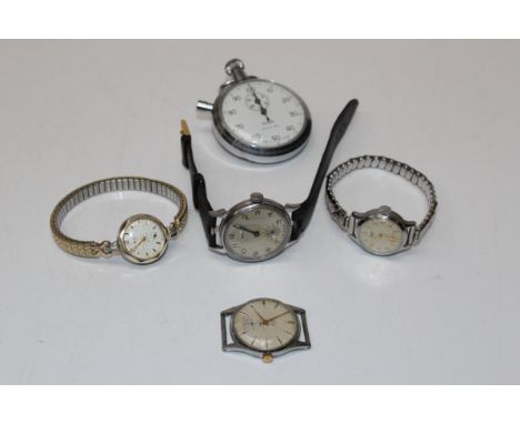 A pair of Smiths vintage gents wristwatches together with two ladies Smiths wristwatches and a Smiths Stopwatch. All untested