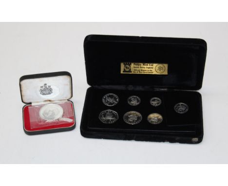 1979 One set of seven proof coins of The Isle of Man produced by POBJOY mint  1972 Isle of Man Twenty Five Pence coin to Comm