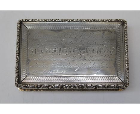 A sterling silver gilt lined card case made by Francis Clark of Birmingham in 1841. 10 x 6.5 x 2.5cm. 174gm. Engraving to the