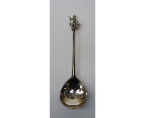 A 19th century Continental silver spoon, with broad bowl and figural terminal. Marks partially obscured. 20cm&nbsp;