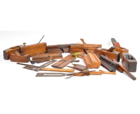 A collection of 19th century Victorian and later beech woodworking carpenters planes and tools to include pieces stamped for 