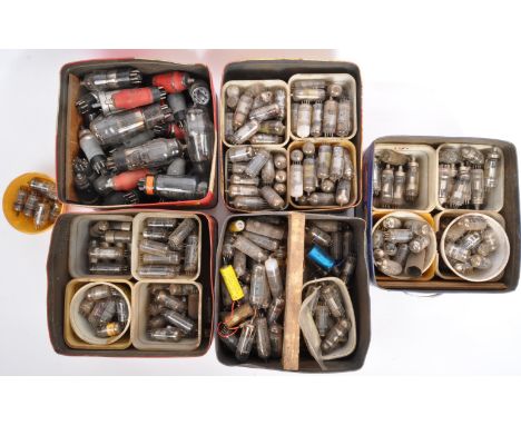 A collection of vintage 20th century British radio valve replacement tubes. Comprising of, Brimar, Mullard, Innacio and other