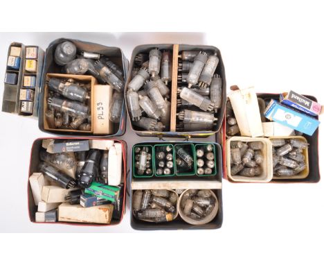 A collection of vintage 20th century British radio valve tube replacement. To include, Edicron, Brimar, Mullard, Mazda and ot