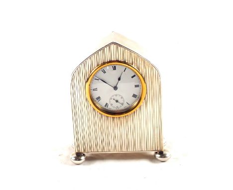A engine turned Silver cased clock, Birmingham 1922