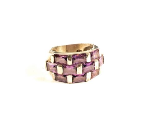 A Silver Amethyst set ring, size L