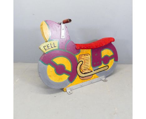 A vintage painted fairground carousel motorcycle. W114cm, H88cm, D30cm.