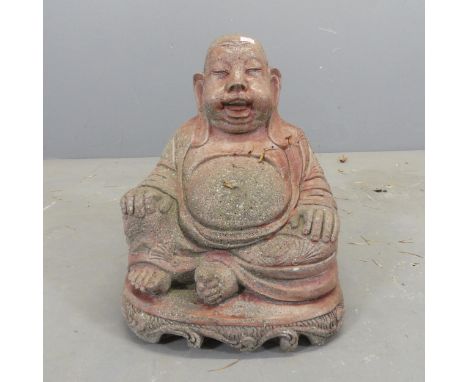 A painted concrete statue, study of a laughing Buddha. Height 47cm. 