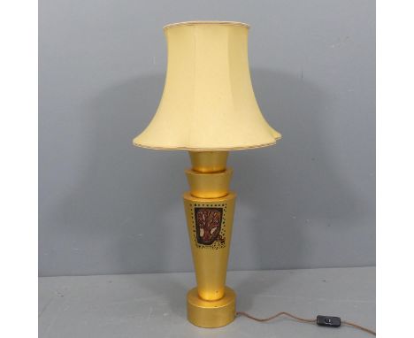 An Art Deco gilt wood table lamp, the stepped conical base with pleated shade, in working order with LED bulb. Height overall