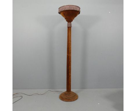 An Art Deco cinema uplighter / floor lamp, covered in crushed velvet. Height 178cm. 