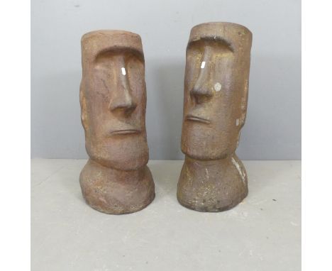 Two ceramic Easter Island style garden planters. Tallest 69cm. 