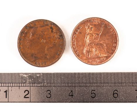 A collection of twelve Victorian farthings, all with First Young Heads, with examples dating from 1839 through to 1857, most 