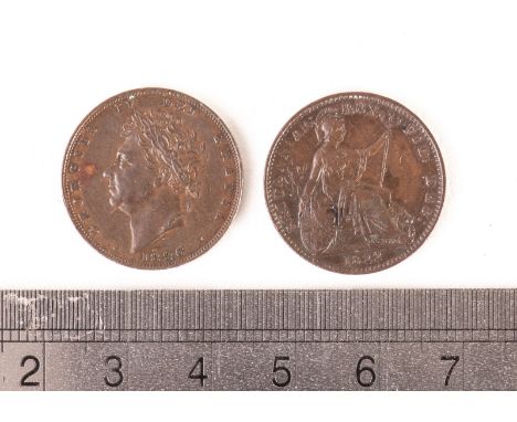 A group of nine George IV farthings, five with First busts, dated 1821, two 1822, 1823 & 1825, and four with Second busts, mo