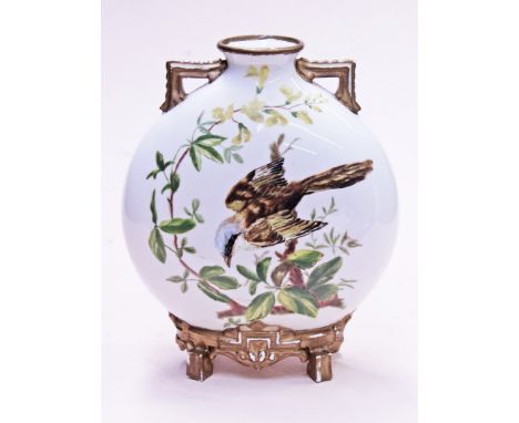 A Royal Worcester moon flask, height 21cm. Condition - one foot replaced/restored, wear to gilding.