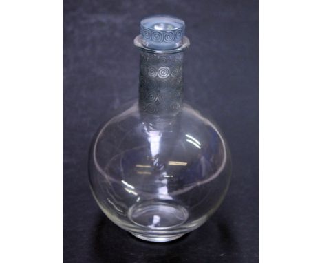 A Rene Lalique glass decanter and stopper, height 19cm, signed 'R Lalique' and numbered '34'. Condition - minor chip to stopp