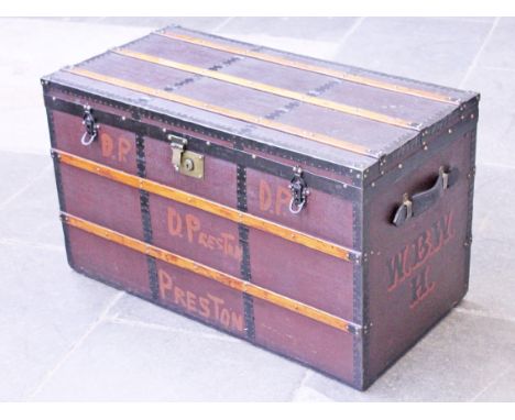 A Victorian steamer trunk. L102cm D52cm H60cm