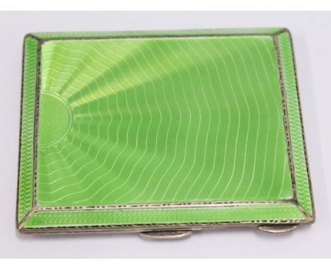 An Art Deco silver and green enamel cigarette case, Walker & Hall, Chester 1939, 7cm x 8.5cm