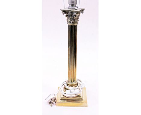 A brass corinthian column lamp, height 48cm. Condition - good.