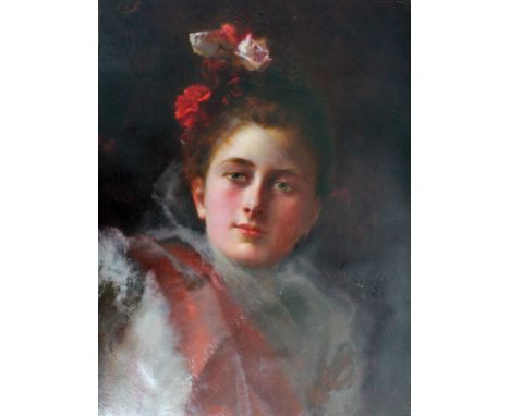 19th Century School, portrait of a lady, oil on canvas, 31cm x 41cm, unsigned.