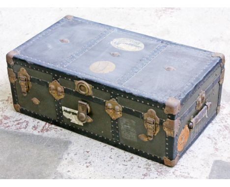 A late 19th/early 20th Century trunk bearing Cunard stickers. L87cm D49cm H31cm