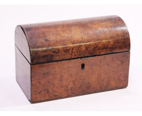A 19th Century burr walnut domed tea caddy, length 24cm. Condition - interior lining and compartments missing, general wear t