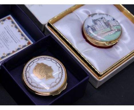 A Royal Worcester enamel pill box and another, both boxed. Condition - very good, no damage/repair.