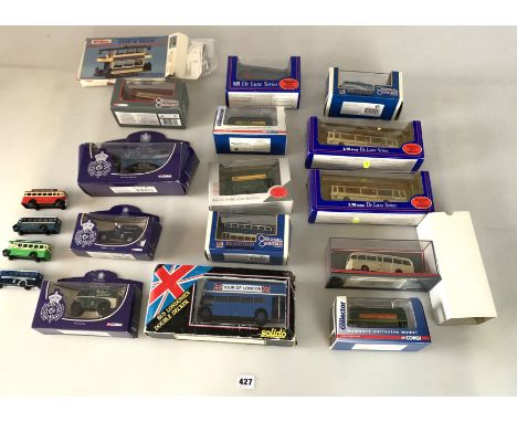 4 loose buses, 3 boxed Corgi Royal Worcester vans, 4 boxed Corgi Original Omnibus, 2 boxed Corgi Collector buses, 3 boxed EFE