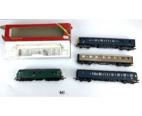 Hornby locomotive  R751 B.R. Co-Co Diesel (boxed), 2 Lima Intercity carriages and LNER carriage, 00 gauge