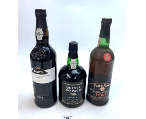 3 bottles of port - Mary Rose Vintage Character Port 70 cl, Quinta do Paco Tawny Port 75 cl and Dow's Late Bottled Vintage Po