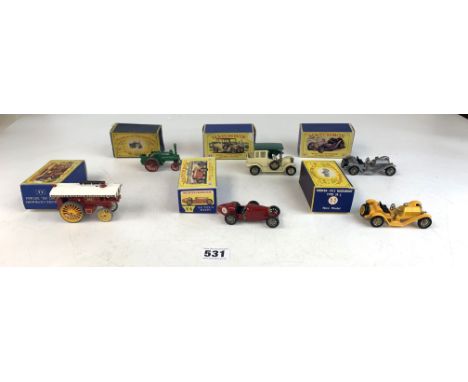 6 boxed Models of Yesteryear - No. 1 Traction Engine, no.7 Mercer 1913 Raceabout, Y-3 1910 Benz Limousine, Y-6 1926 Type 35 B