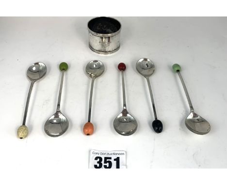 6 silver berry spoons and silver napkin ring, total w: 2 ozt