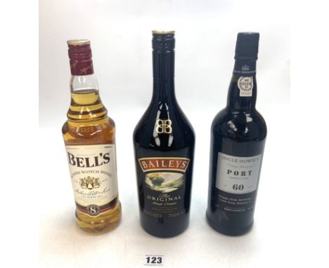 Bell's Blended Scotch Whisky aged 8 years, Uncle Howie's Port aged 60 years &amp; Baileys Original Irish Cream 1L bottle