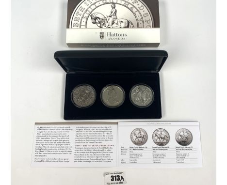 Hattons of London boxed Queen Elizabeth II Jubilees Equestrian Portrait Set of 1977, 2002 &amp; 2022