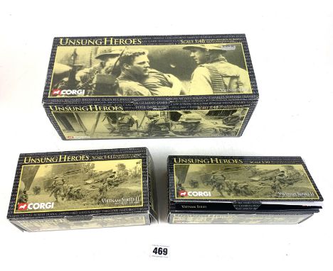 3 boxed Corgi Unsung Heroes Vietnam Series helicopter, tank and truck