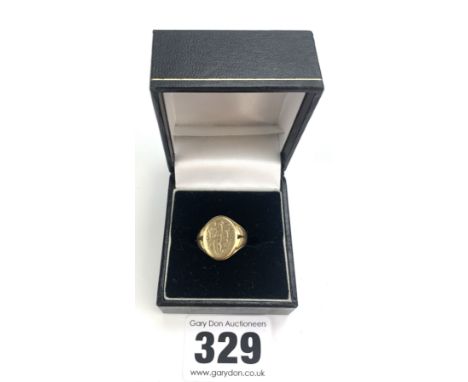 9k gold signet ring, cut. w: 4.7 gms