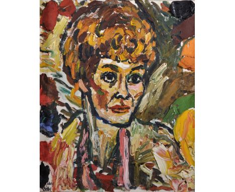 John Bratby (1926-1992) British. Bust Portrait of a Female Celebrity, Oil on Canvas, Signed, 16" x 14".