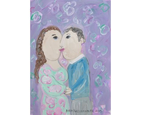 Dora Holzhandler (1928-2015) French/British. A Couple Kissing, Mixed Media, Signed and Dated 2007, 11.5" x 8".